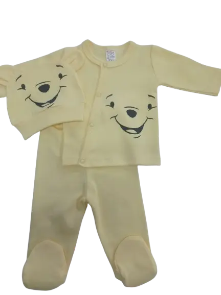Бебешки комплект 3 части жълт с мече Пловдив Toni Baby